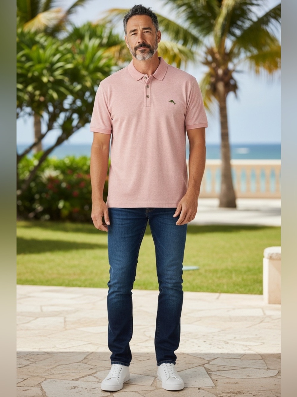Men's Pink Polo Shirt with Subtle Logo AGW11